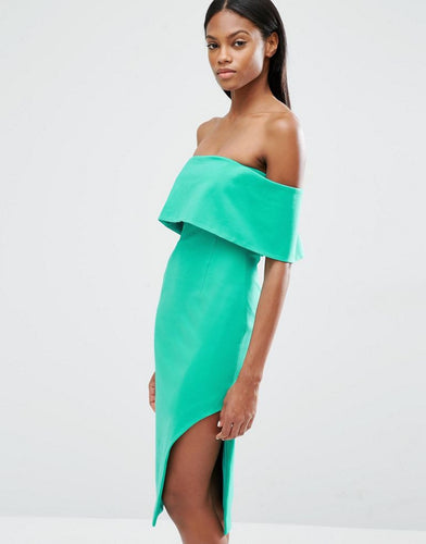 Lavish Alice Deep Bandeau Asymmetric Hem Midi Dress