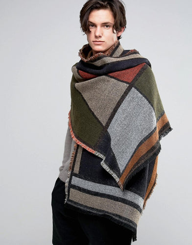 Blanket Scarf In Geometric Color Block