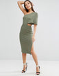 Deep One Shoulder Midi Bodycon Dress